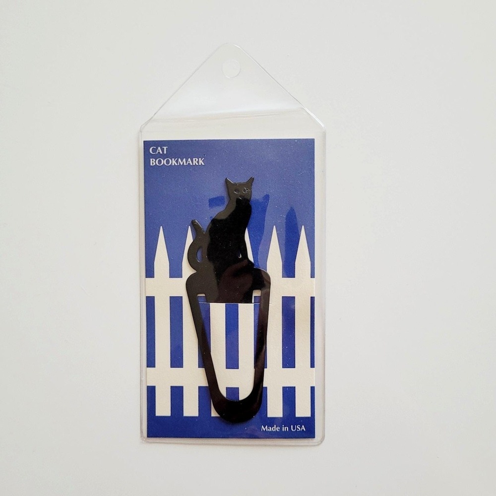 Vintage 90s Black Cat Bookmark Metal Clip fence blue USA Barnes Nobel Swing 1994 - Picture 3 of 16